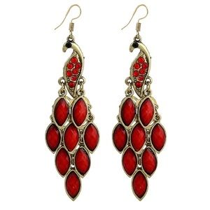 ✅❤️Red Peacock Long Tassel Dangle Earrings.
